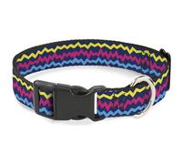 Buckle-Down Pet Collar, Dog Collar Plastic Buckle, Scribble Zig Zag Stripe Navy Multi Color, 15 to 24 Inches 1.0 Inch Wide
