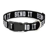 Buckle-Down Pet Collar, Dog Collar Plastic Buckle, Send It Black White, 13 to 17 Inches 1.5 Inch Wide