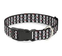 Buckle-Down Pet Collar, Dog Collar Plastic Buckle, Skull Bow Black White Red, 16 to 23 Inches 1.5 Inch Wide
