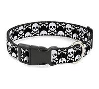 Buckle-Down Pet Collar, Dog Collar Plastic Buckle, Skull Cross Bones Staggered Black White, 9.5 to 13 Inches 1.0 Inch Wide