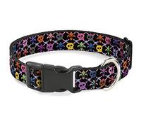 Buckle-Down Pet Collar, Dog Collar Plastic Buckle, Skull Fleur De Lis Black Multi Color, 15 to 24 Inches 1.0 Inch Wide