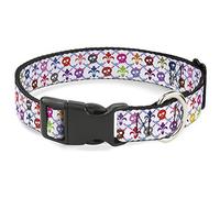Buckle-Down Pet Collar, Dog Collar Plastic Buckle, Skull Fleur De Lis White Multi Color, 9.5 to 14.5 Inches 0.5 Inch Wide