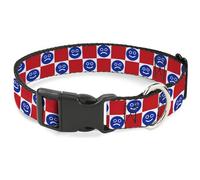 Buckle-Down Pet Collar, Dog Collar Plastic Buckle, Smiley Sad Face Checker Red White Blue, 7 to 8.5 Inches 0.5 Inch Wide