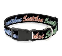 Buckle-Down Pet Collar, Dog Collar Plastic Buckle, Snatched Script Black Multi Color, 11 to 16.5 Inches 1.0 Inch Wide