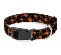 Buckle-Down Pet Collar, Dog Collar Plastic Buckle, Spider Silhouettes Black Orange, 9.5 to 14.5 Inches 0.5 Inch Wide