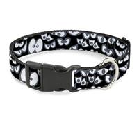 Buckle-Down Pet Collar, Dog Collar Plastic Buckle, Spooky Eyes Scattered Black Gray White, 7 to 8.5 Inches 0.5 Inch Wide