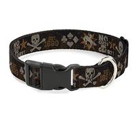 Buckle-Down Pet Collar, Dog Collar Plastic Buckle, Western No Guts No Glory Skull and Crossbones Browns Gray, 9.5 to 13 Inches 1.0 Inch Wide