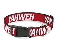 Buckle-Down Pet Collar, Dog Collar Plastic Buckle, Yahweh Text Red White, 9.5 to 13 Inches 1.0 Inch Wide