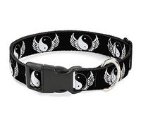 Buckle-Down Pet Collar, Dog Collar Plastic Buckle, Yin Yang Wings Black White, 15 to 24 Inches 1.0 Inch Wide