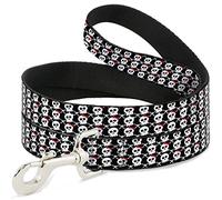 Buckle-Down Pet Leash, 4' x 1/2", Skull with Bow Black/White/Red