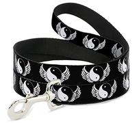 Buckle-Down Pet Leash, 4' x 1/2", Yin Yang with Wings Black/White