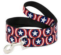Buckle-Down Pet Leash - Captain America Shield Repeat Navy - 6 Feet Long - 1.5" Wide
