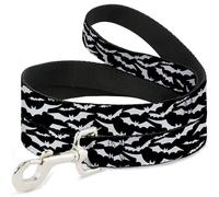Buckle-Down Pet Leash, Dog Leash, Bats Flying Scattered Black White, 4 Feet Long 1.5 Inch Wide