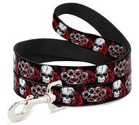 Buckle-Down Pet Leash, Dog Leash, Brass Knuckles Skulls Roses Black Red White, 4 Feet Long 1.0 Inch Wide