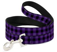 Buckle-Down Dog Leash, Buffalo Plaid Black/Purple, 6 Feet Length x 0.5 Inch Wide
