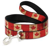 Buckle-Down Pet Leash, Dog Leash, Canada Flag Continuous Vintage, 4 Feet Long 1.5 Inch Wide