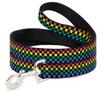 Buckle-Down Pet Leash, Dog Leash, Checker Black Neon Rainbow, 6 Feet Long 1.5 Inch Wide