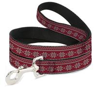 Buckle-Down Pet Leash, Dog Leash, Christmas Holiday Fair Isle Stitch Pattern Red White, 4 Feet Long 0.5 Inch Wide