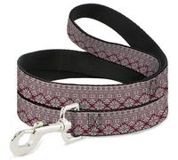 Buckle-Down Pet Leash, Dog Leash, Christmas Holiday Fair Isle Stitch Pattern White Red, 4 Feet Long 0.5 Inch Wide