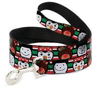 Buckle-Down Pet Leash, Dog Leash, Christmas Penguin Reindeer Snowman Stripe Red White Black, 4 Feet Long 1.5 Inch Wide