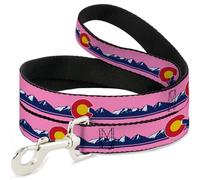 Buckle-Down Pet Leash, Dog Leash, Colorado Flag Icon Mountain Skyline Pink Blue White, 6 Feet Long 0.5 Inch Wide