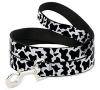 Buckle-Down Pet Leash, Dog Leash, Cow Pattern Print White Black, 6 Feet Long 1.5 Inch Wide