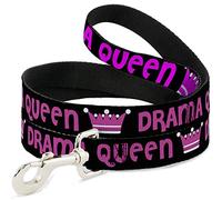 Buckle-Down Pet Leash, Dog Leash, Drama Queen Black Fuchsia, 4 Feet Long 0.5 Inch Wide