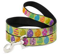 Buckle-Down Pet Leash, Dog Leash, Easter Eggs Decorated Eggs Yellow Multi Color, 4 Feet Long 1.5 Inch Wide