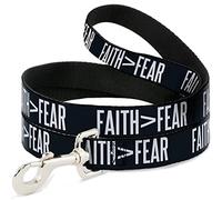 Buckle-Down Pet Leash, Dog Leash, Faith Greater Than Fear Navy Blue White, 6 Feet Long 1.5 Inch Wide
