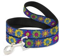 Buckle-Down Pet Leash, Dog Leash, Funky Flower Drip Blue Multi Color, 4 Feet Long 0.5 Inch Wide