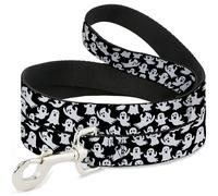Buckle-Down Pet Leash, Dog Leash, Ghosts Poses Scattered Black White, 6 Feet Long 1.0 Inch Wide