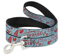 Buckle-Down Pet Leash, Dog Leash, Grateful Optimism Be Kind Icons Collage Blue Red, 4 Feet Long 0.5 Inch Wide