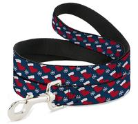 Buckle-Down Pet Leash, Dog Leash, Holiday Christmas Stocking and Snowflake Blue Whitered, 6 Feet Long 1.5 Inch Wide
