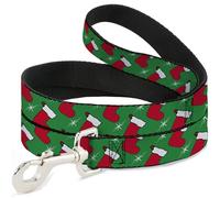 Buckle-Down Pet Leash, Dog Leash, Holiday Christmas Stocking and Star Green Whitered, 6 Feet Long 1.5 Inch Wide