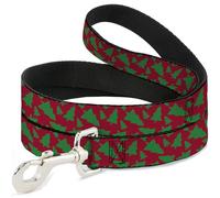 Buckle-Down Pet Leash, Dog Leash, Holiday Cookie Cutter Christmas Tree Scattered Red Green, 4 Feet Long 1.5 Inch Wide