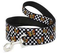 Buckle-Down Pet Leash, Dog Leash, Monarch Butterfly Scattered Checker Black White, 6 Feet Long 1.5 Inch Wide