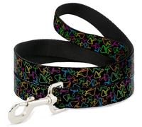 Buckle-Down Pet Leash, Dog Leash, Mushroom Outline Scattered Black Multi Neon, 4 Feet Long 1.5 Inch Wide