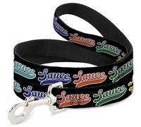 Buckle-Down Pet Leash, Dog Leash, Sauce Baseball Script Black Multi Color, 6 Feet Long 1.0 Inch Wide
