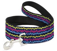 Buckle-Down Pet Leash, Dog Leash, Scribble Zig Zag Stripe Navy Multi Color, 6 Feet Long 1.5 Inch Wide