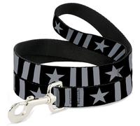 Buckle-Down Pet Leash, Dog Leash, Star and Three Stripes Black Gray, 4 Feet Long 0.5 Inch Wide