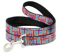 Buckle-Down Pet Leash, Dog Leash, Weave Close Up White Pink Orange Aqua, 4 Feet Long 0.5 Inch Wide