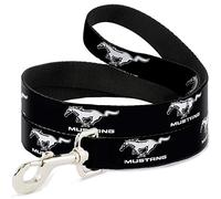 Buckle-Down Pet Leash - Ford Mustang Black/White Logo Repeat - 4 Feet Long - 1" Wide
