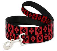 Buckle-Down Pet Leash - Harley Quinn Diamond Blocks Red/Black Black/Red - 4 Feet Long - 1" Wide