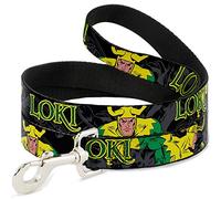 Buckle-Down Pet Leash - LOKI in Action Black/Gray/Yellow/Green - 4 Feet Long - 1" Wide