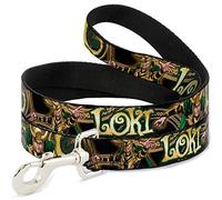 Buckle-Down Pet Leash - LOKI Poses Black/Gold/Green - 4 Feet Long - 1/2" Wide
