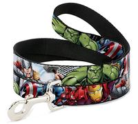 Buckle-Down Pet Leash - Marvel Avengers 4-Superhero Poses CLOSE-UP - 4 Feet Long - 1" Wide