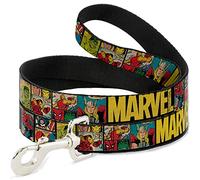 Buckle-Down Pet Leash - MARVEL/Retro Comic Panels Black/Yellow - 4 Feet Long - 1/2" Wide