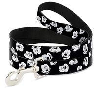 Buckle-Down Pet Leash - Mickey Mouse Expressions Scattered Black/White - 6 Feet Long - 1" Wide