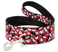 Buckle-Down Pet Leash - Mickey Mouse Poses Scattered Red/Black/White - 4 Feet Long - 1/2" Wide