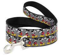 Buckle-Down Pet Leash - Mickey Mouse w/Glasses Poses Gray - 4 Feet Long - 1/2" Wide